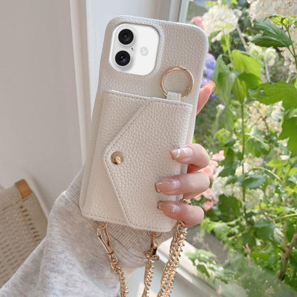 Crossbody Mirror Wallet Litchi Vegan Leather Back Phone Case, For iPhone 17 Pro Max, For iPhone 17 Pro, For iPhone 17, For iPhone Air