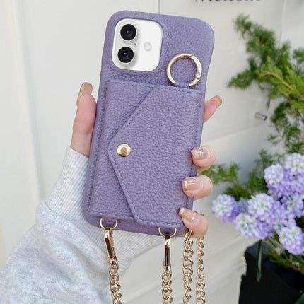 Crossbody Mirror Wallet Litchi Vegan Leather Back Phone Case, For iPhone 17 Pro Max, For iPhone 17 Pro, For iPhone 17, For iPhone Air