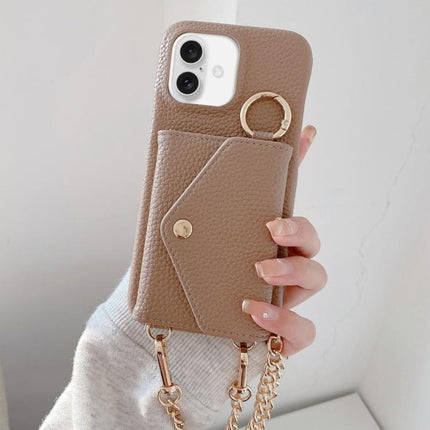 Crossbody Mirror Wallet Litchi Vegan Leather Back Phone Case, For iPhone 17 Pro Max, For iPhone 17 Pro, For iPhone 17, For iPhone Air
