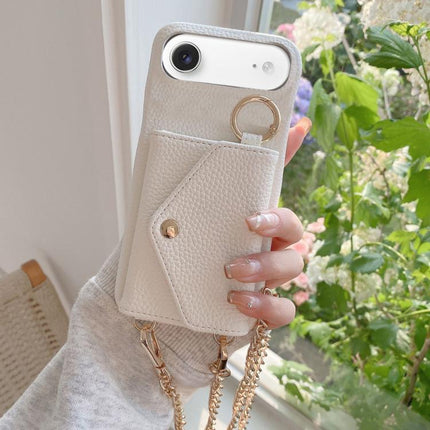 Crossbody Mirror Wallet Litchi Vegan Leather Back Phone Case, For iPhone 17 Pro Max, For iPhone 17 Pro, For iPhone 17, For iPhone Air