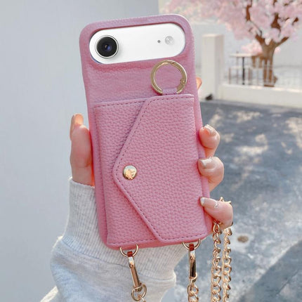 Crossbody Mirror Wallet Litchi Vegan Leather Back Phone Case, For iPhone 17 Pro Max, For iPhone 17 Pro, For iPhone 17, For iPhone Air