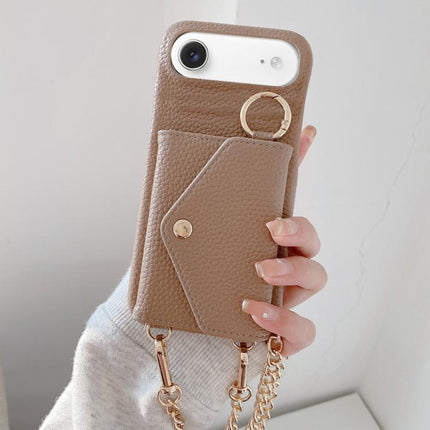 Crossbody Mirror Wallet Litchi Vegan Leather Back Phone Case, For iPhone 17 Pro Max, For iPhone 17 Pro, For iPhone 17, For iPhone Air