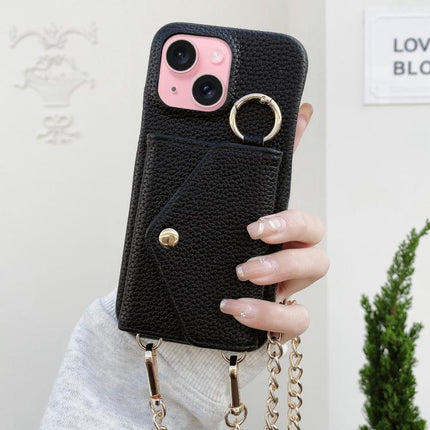 Crossbody Mirror Wallet Litchi Vegan Leather Back Phone Case, For iPhone 15 Pro Max, For iPhone 15 Pro, For iPhone 15 Plus, For iPhone 15