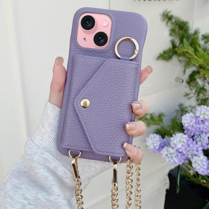 Crossbody Mirror Wallet Litchi Vegan Leather Back Phone Case, For iPhone 15 Pro Max, For iPhone 15 Pro, For iPhone 15 Plus, For iPhone 15