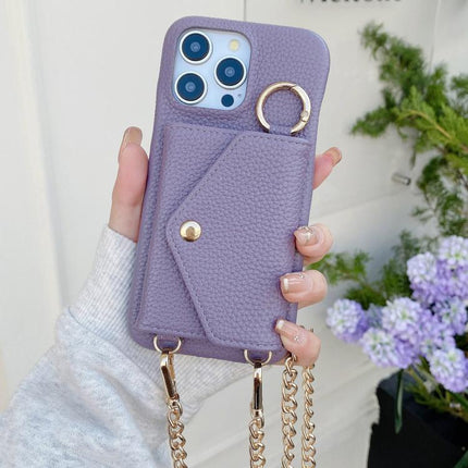 Crossbody Mirror Wallet Litchi Vegan Leather Back Phone Case, For iPhone 13 Pro Max, For iPhone 13 Pro, For iPhone 13, For iPhone 12