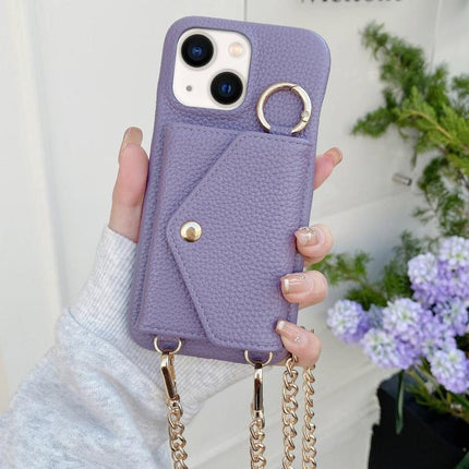 Crossbody Mirror Wallet Litchi Vegan Leather Back Phone Case, For iPhone 13 Pro Max, For iPhone 13 Pro, For iPhone 13, For iPhone 12