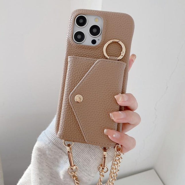 Crossbody Mirror Wallet Litchi Vegan Leather Back Phone Case, For iPhone 12 Pro Max, For iPhone 12 Pro, For iPhone 11 Pro Max, For iPhone 11