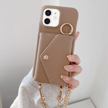 Crossbody Mirror Wallet Litchi Vegan Leather Back Phone Case, For iPhone 12 Pro Max, For iPhone 12 Pro, For iPhone 11 Pro Max, For iPhone 11