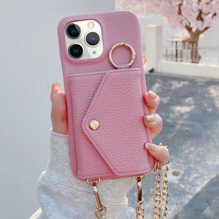 Crossbody Mirror Wallet Litchi Vegan Leather Back Phone Case, For iPhone 11 Pro