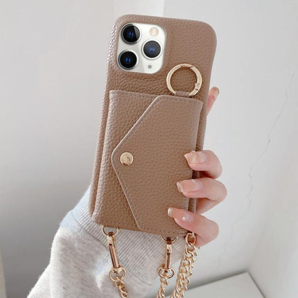 Crossbody Mirror Wallet Litchi Vegan Leather Back Phone Case, For iPhone 11 Pro