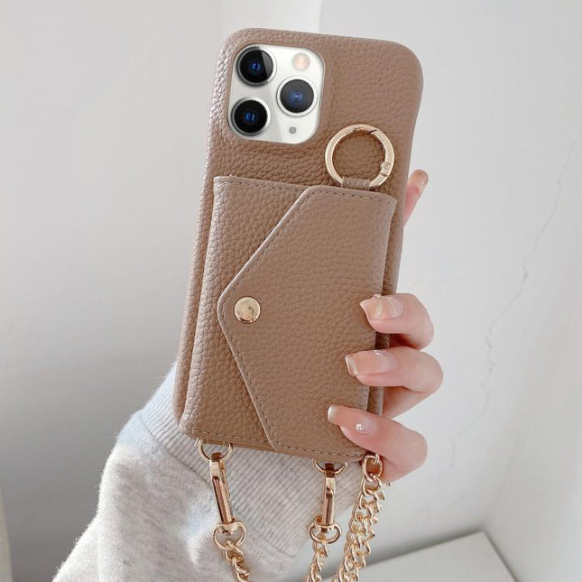 Crossbody Mirror Wallet Litchi Vegan Leather Back Phone Case, For iPhone 11 Pro