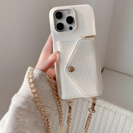 Crossbody Mirror Wallet Litchi Vegan Leather Back Phone Case, For iPhone 17 Pro Max, For iPhone 17 Pro, For iPhone 17, For iPhone Air