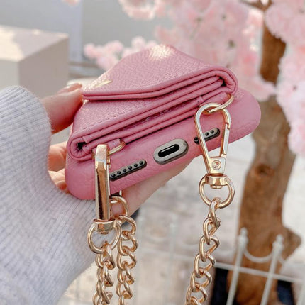 Crossbody Mirror Wallet Litchi Vegan Leather Back Phone Case, For iPhone 17 Pro Max, For iPhone 17 Pro, For iPhone 17, For iPhone Air