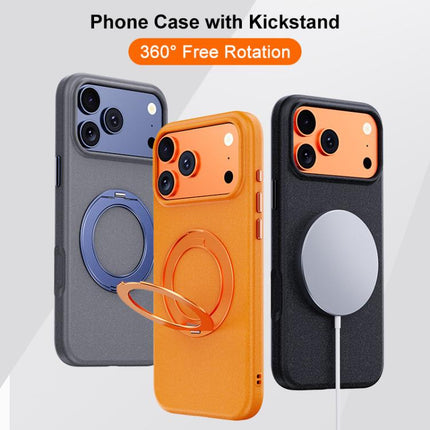 Boundless Series Rock Sand Magnetic Phone Case with 360 Degree Rotating Alloy Stand, For iPhone 17 Pro Max, For iPhone 17 Pro, For iPhone 16 Pro Max, For iPhone 16 Pro