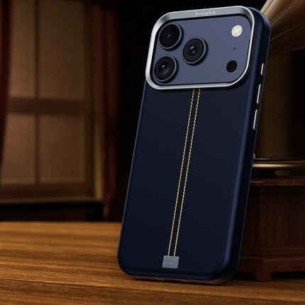 Jazz Series Retro Vegan Leather Textured Metal Frame Magnetic Phone Case, For iPhone 17 Pro Max, For iPhone 17 Pro, For iPhone 17, For iPhone Air