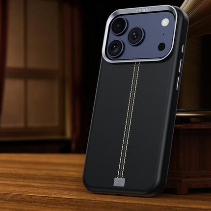 Jazz Series Retro Vegan Leather Textured Metal Frame Magnetic Phone Case, For iPhone 17 Pro Max, For iPhone 17 Pro, For iPhone 17, For iPhone Air