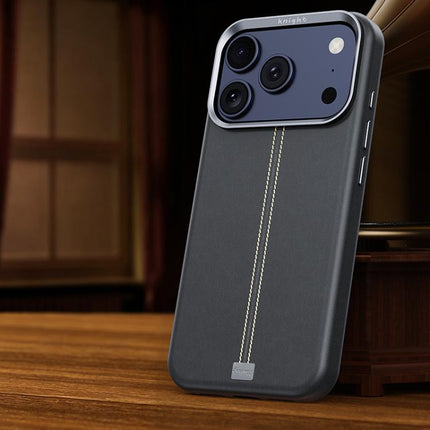 Jazz Series Retro Vegan Leather Textured Metal Frame Magnetic Phone Case, For iPhone 17 Pro Max, For iPhone 17 Pro, For iPhone 17, For iPhone Air