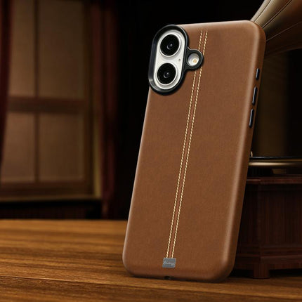 Jazz Series Retro Vegan Leather Textured Metal Frame Magnetic Phone Case, For iPhone 17 Pro Max, For iPhone 17 Pro, For iPhone 17, For iPhone Air
