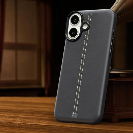 Jazz Series Retro Vegan Leather Textured Metal Frame Magnetic Phone Case, For iPhone 17 Pro Max, For iPhone 17 Pro, For iPhone 17, For iPhone Air