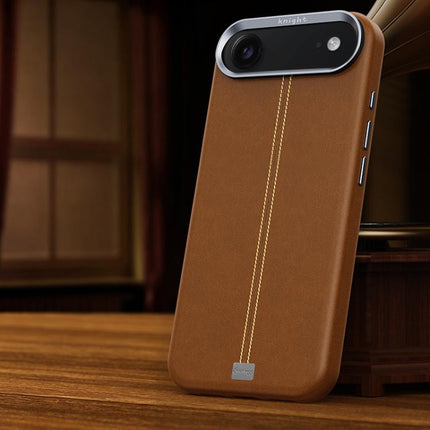 Jazz Series Retro Vegan Leather Textured Metal Frame Magnetic Phone Case, For iPhone 17 Pro Max, For iPhone 17 Pro, For iPhone 17, For iPhone Air