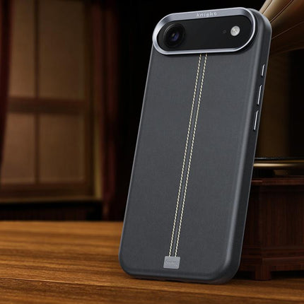 Jazz Series Retro Vegan Leather Textured Metal Frame Magnetic Phone Case, For iPhone 17 Pro Max, For iPhone 17 Pro, For iPhone 17, For iPhone Air