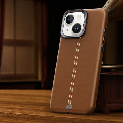 Jazz Series Retro Vegan Leather Textured Metal Frame Magnetic Phone Case, For iPhone 14 / 13, For iPhone 14 Pro, For iPhone 14 Pro Max, For iPhone 13 Pro Max