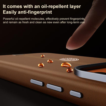 Jazz Series Retro Vegan Leather Textured Metal Frame Magnetic Phone Case, For iPhone 16 Pro Max, For iPhone 16 Pro, For iPhone 16 Plus, For iPhone 16