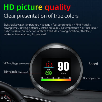 P11 OBD2 + GPS Mode Car HUD Head-up Display Water Temperature / Vehicle Speed / Voltage / Fuel Consumption Display, Speed Alarm
