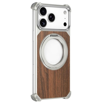 Walnut Wood Frameless Hollow Magnetic Phone Case with Rotating Holder, For iPhone 17 Pro Max, For iPhone 17 Pro