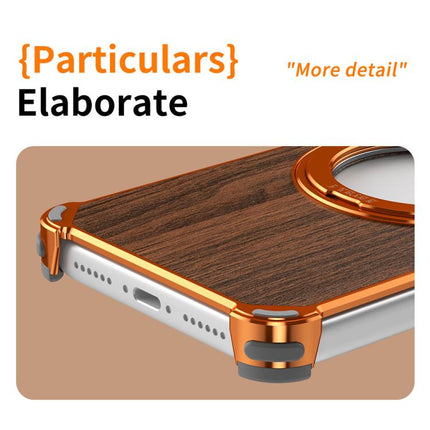 Walnut Wood Frameless Hollow Magnetic Phone Case with Rotating Holder, For iPhone 17 Pro Max, For iPhone 17 Pro