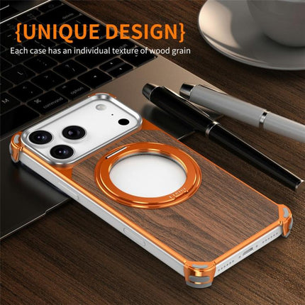 Walnut Wood Frameless Hollow Magnetic Phone Case with Rotating Holder, For iPhone 17 Pro Max, For iPhone 17 Pro