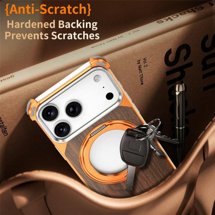 Walnut Wood Frameless Hollow Magnetic Phone Case with Rotating Holder, For iPhone 17 Pro Max, For iPhone 17 Pro