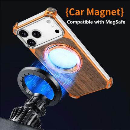 Walnut Wood Frameless Hollow Magnetic Phone Case with Rotating Holder, For iPhone 17 Pro Max, For iPhone 17 Pro