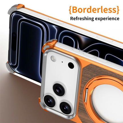 Walnut Wood Frameless Hollow Magnetic Phone Case with Rotating Holder, For iPhone 17 Pro Max, For iPhone 17 Pro