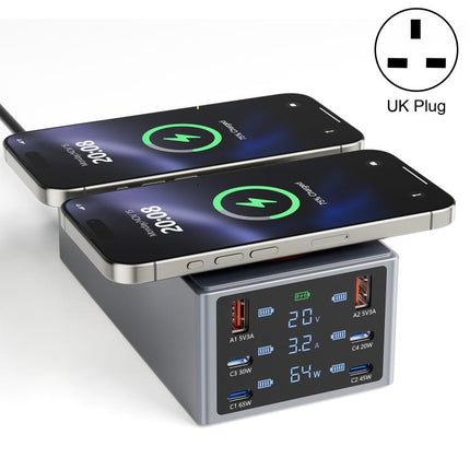 220W Multi-Port Smart Desktop Charging Station with 15W Dual Wireless Charging Function, AU Plug, EU Plug, UK Plug, US Plug