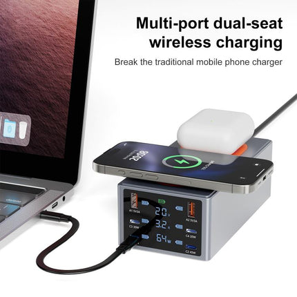 220W Multi-Port Smart Desktop Charging Station with 15W Dual Wireless Charging Function, AU Plug, EU Plug, UK Plug, US Plug
