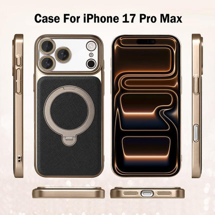 Gold Shield Magnetic Holder Lens Film Phone Case, For iPhone 17 Pro Max, For iPhone 17 Pro, For iPhone 17, For iPhone 16 Pro Max, For iPhone 16 Pro, For iPhone 16, For iPhone 15 Pro Max, For iPhone 15 Pro