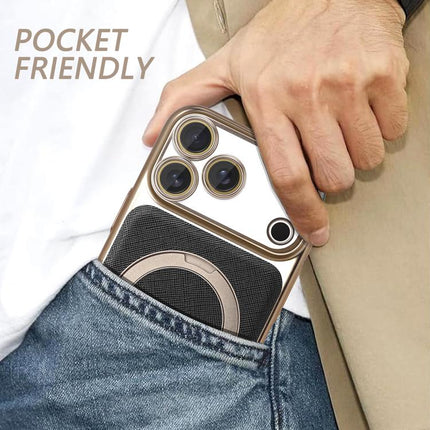 Gold Shield Magnetic Holder Lens Film Phone Case, For iPhone 17 Pro Max, For iPhone 17 Pro, For iPhone 17, For iPhone 16 Pro Max, For iPhone 16 Pro, For iPhone 16, For iPhone 15 Pro Max, For iPhone 15 Pro