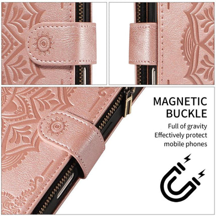 Mandala Embossed 9-Card Zipper RFID Vegan Leather Phone Case with Short Lanyard, For Galaxy S27 Ultra 5G, For Galaxy S27 Pro 5G, For Galaxy S27+ 5G, For Galaxy S26 FE 5G