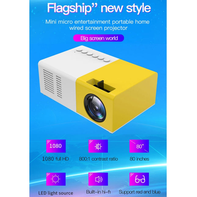 J9 1920x1080P 15 ANSI Portable Home Theater Mini LED HD Digital Projector, Basic Version,