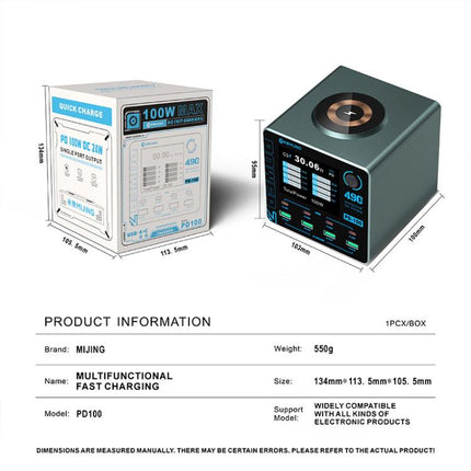 Mijing PD100 100W Multi-Port Smart Fast Charger Supports QC / PD Fast Charging & 15W Wireless Charging, EU Plug, US Plug