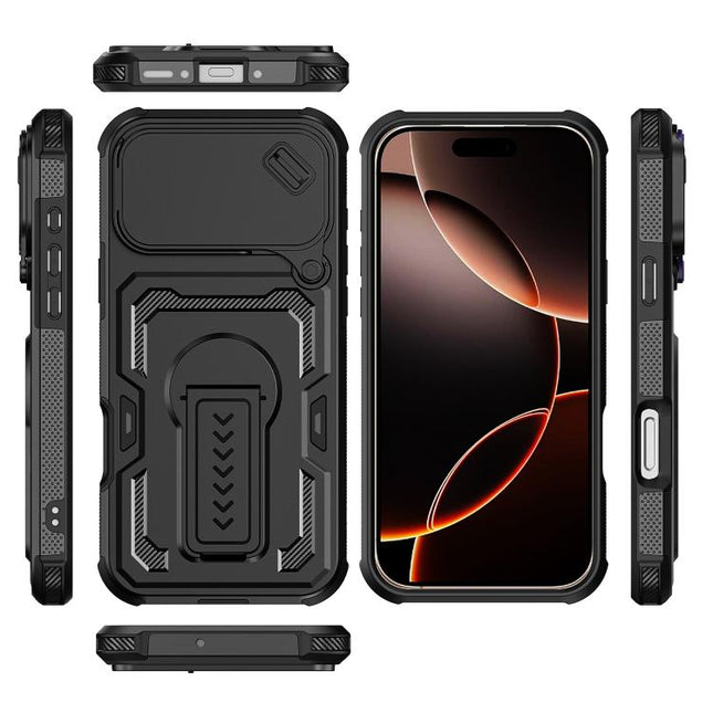 Slid Camera Shield Invisible Holder PC Hybrid TPU Phone Case, For iPhone 17 Pro Max, For iPhone 17 Pro, For iPhone 17, For iPhone Air