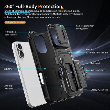 Slid Camera Shield Invisible Holder PC Hybrid TPU Phone Case, For iPhone 18, For iPhone 18 Pro, For iPhone 18 Pro Max, For iPhone 17e / 16e
