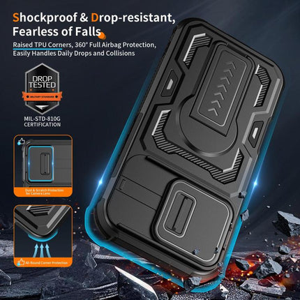 Slid Camera Shield Invisible Holder PC Hybrid TPU Phone Case, For iPhone 18, For iPhone 18 Pro, For iPhone 18 Pro Max, For iPhone 17e / 16e