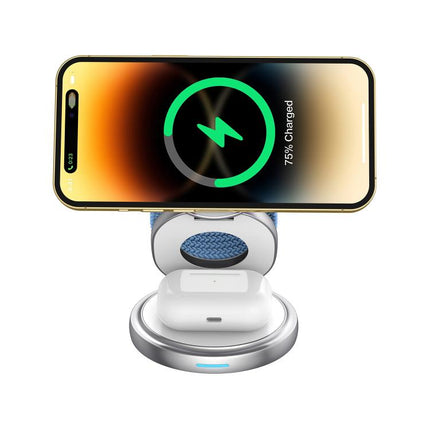 HAMTOD M27 15W Rotatable Foldable 3 in 1 Metal Magnetic Wireless Charger Stand