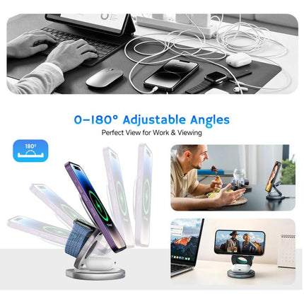 HAMTOD M27 15W Rotatable Foldable 3 in 1 Metal Magnetic Wireless Charger Stand