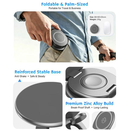 HAMTOD M27 15W Rotatable Foldable 3 in 1 Metal Magnetic Wireless Charger Stand