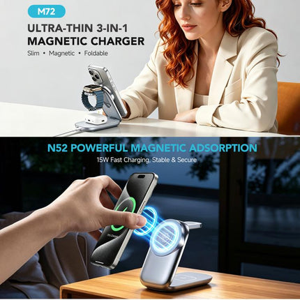 HAMTOD M72 15W Foldable 3 in 1 Magnetic Wireless Charger Stand