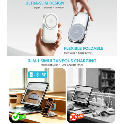 HAMTOD M72 15W Foldable 3 in 1 Magnetic Wireless Charger Stand