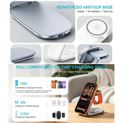 HAMTOD M72 15W Foldable 3 in 1 Magnetic Wireless Charger Stand